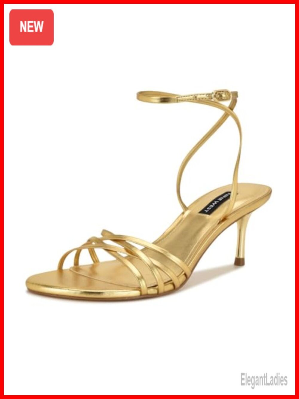 Strappy Faux Leather Kitten Heel Dress Sandals with Buckle Closure